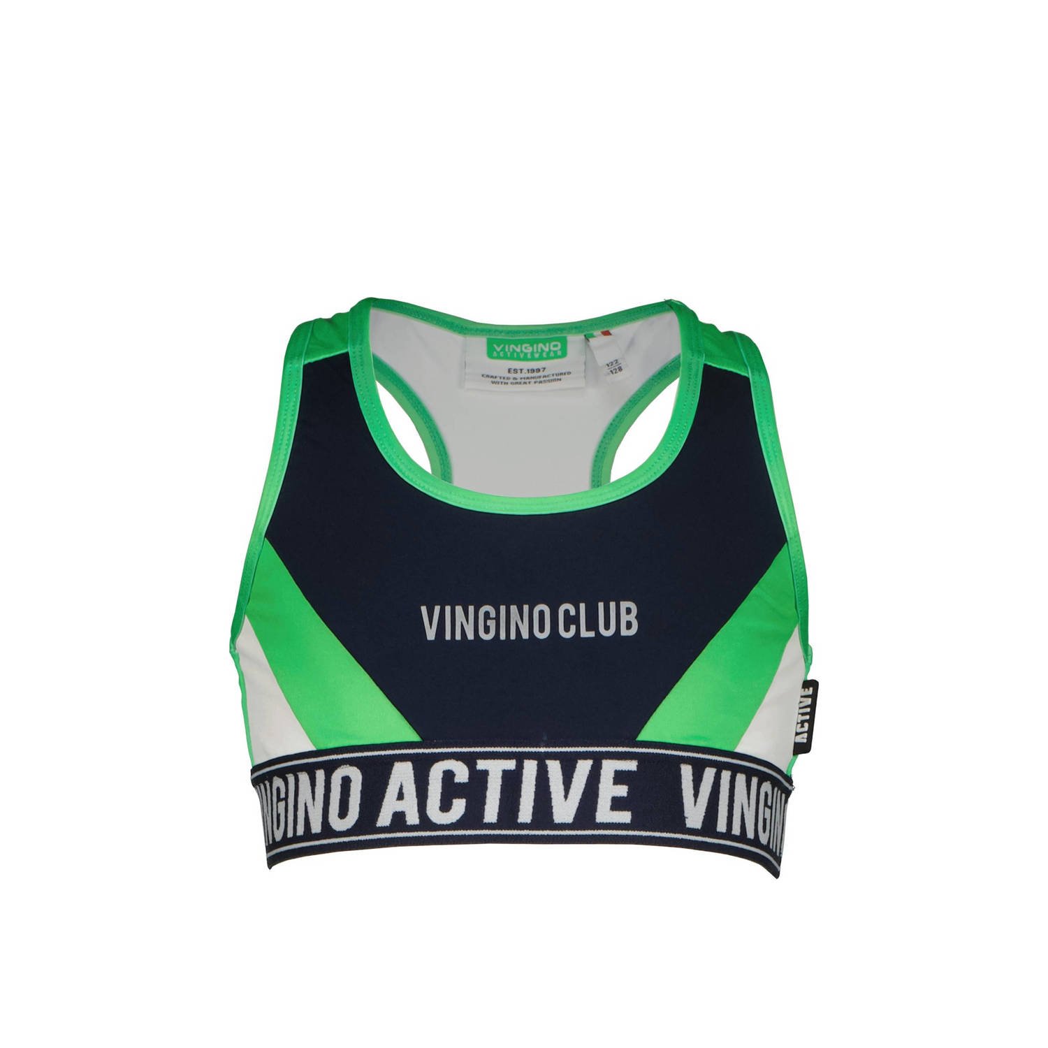 VINGINO sporttop Grace diep donkerblauw neongroen Meisjes Polyester Ronde hals 128