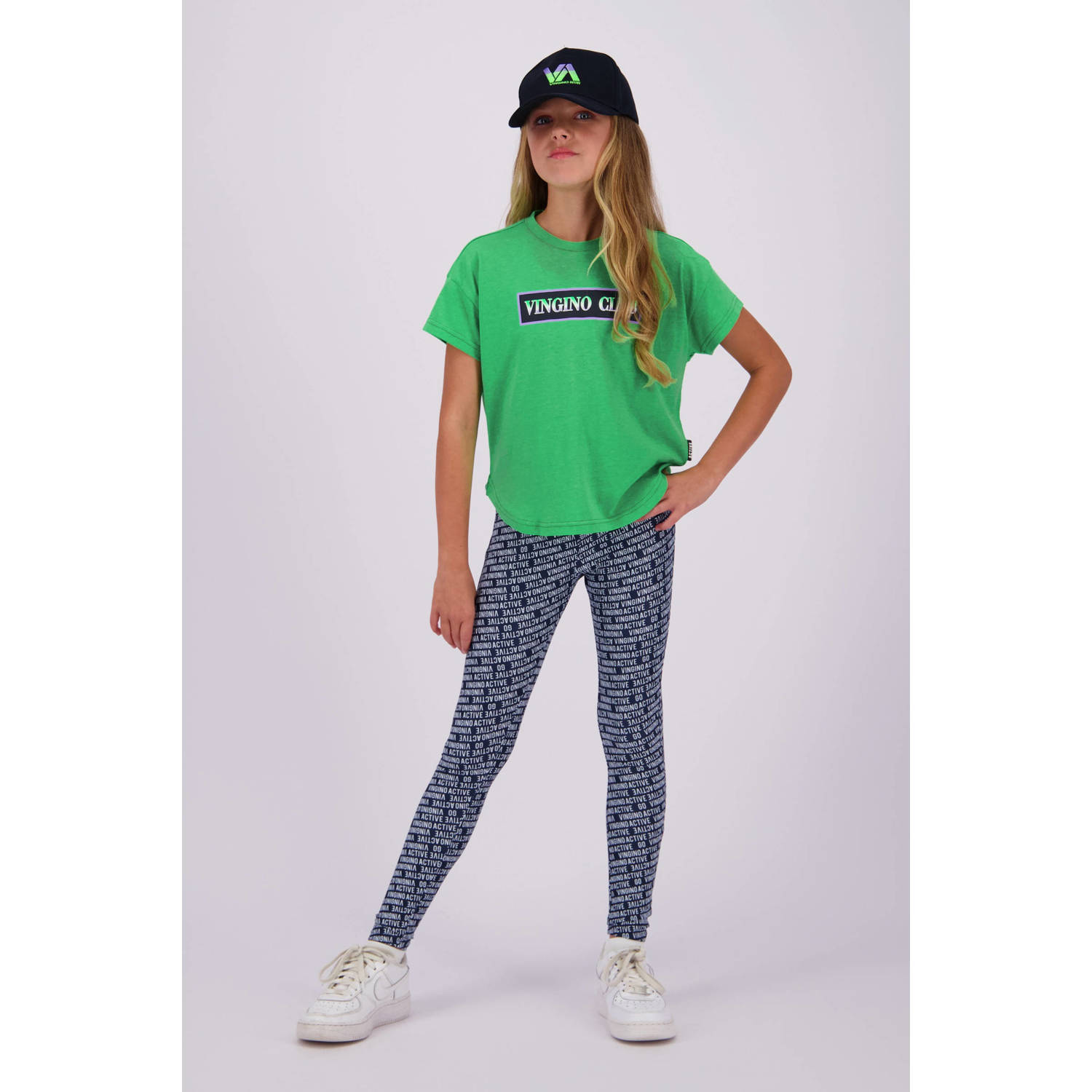 VINGINO sportlegging Shelby met all over print wit donkerblauw Sportbroek Meisjes Polyester 116