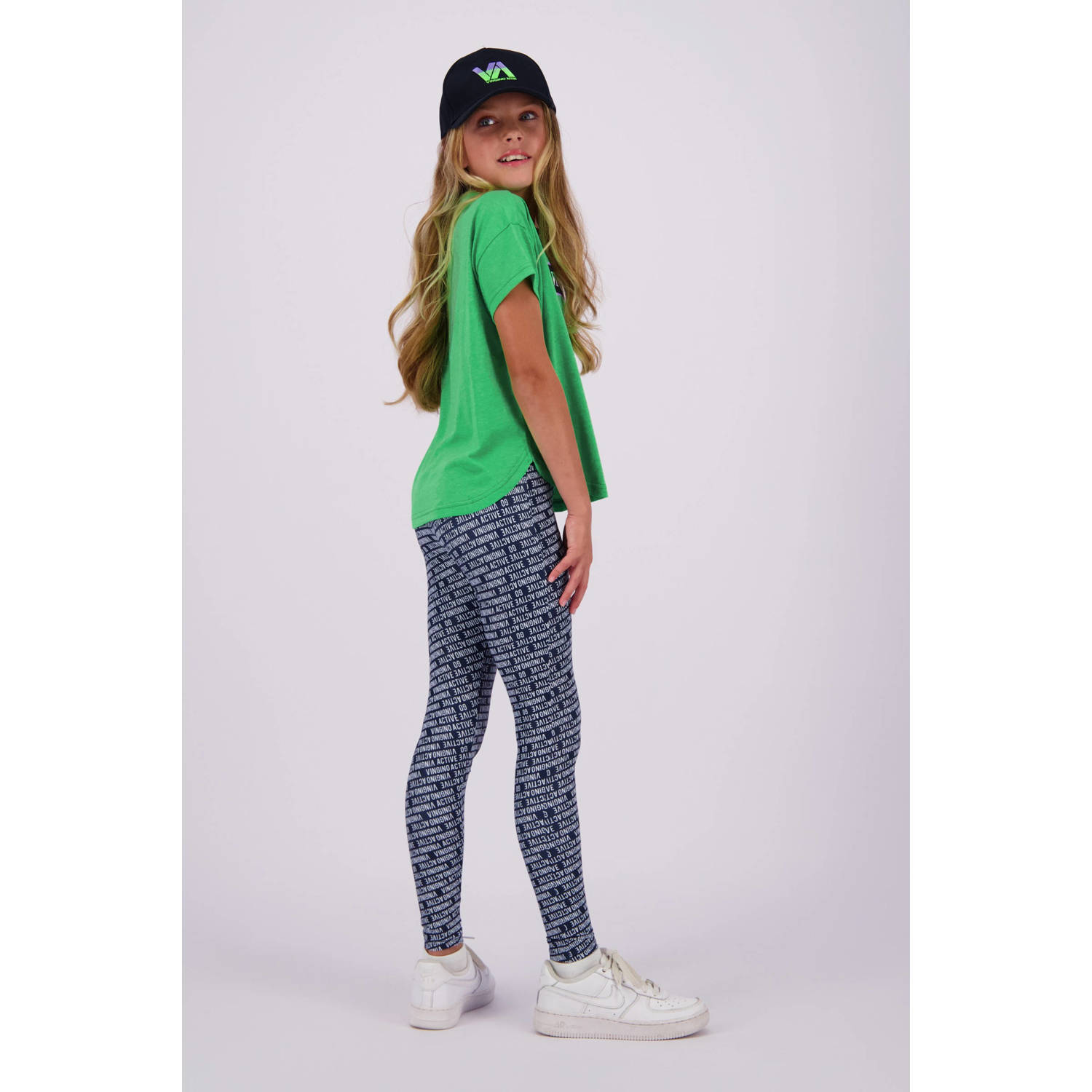 Vingino sportlegging Shelby met all over print wit donkerblauw