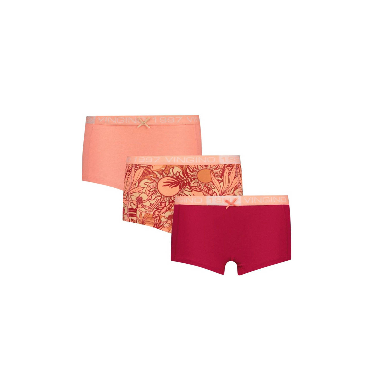 VINGINO short Sunny set van 3 neonroze rood Slip Oranje Meisjes Stretchkatoen 110 116