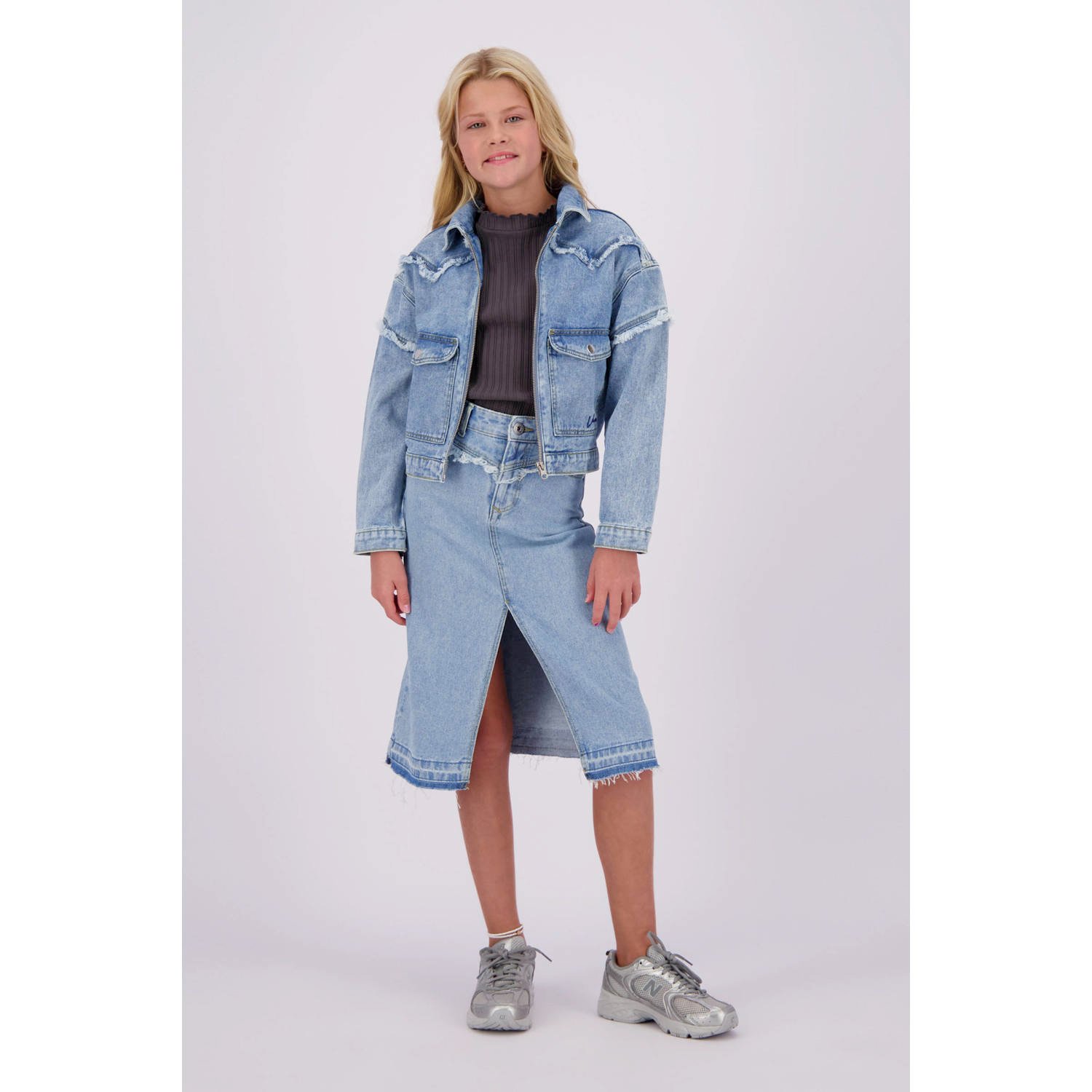 VINGINO spijkerjas Tanja light vintage Blauw Meisjes Denim Klassieke kraag 128