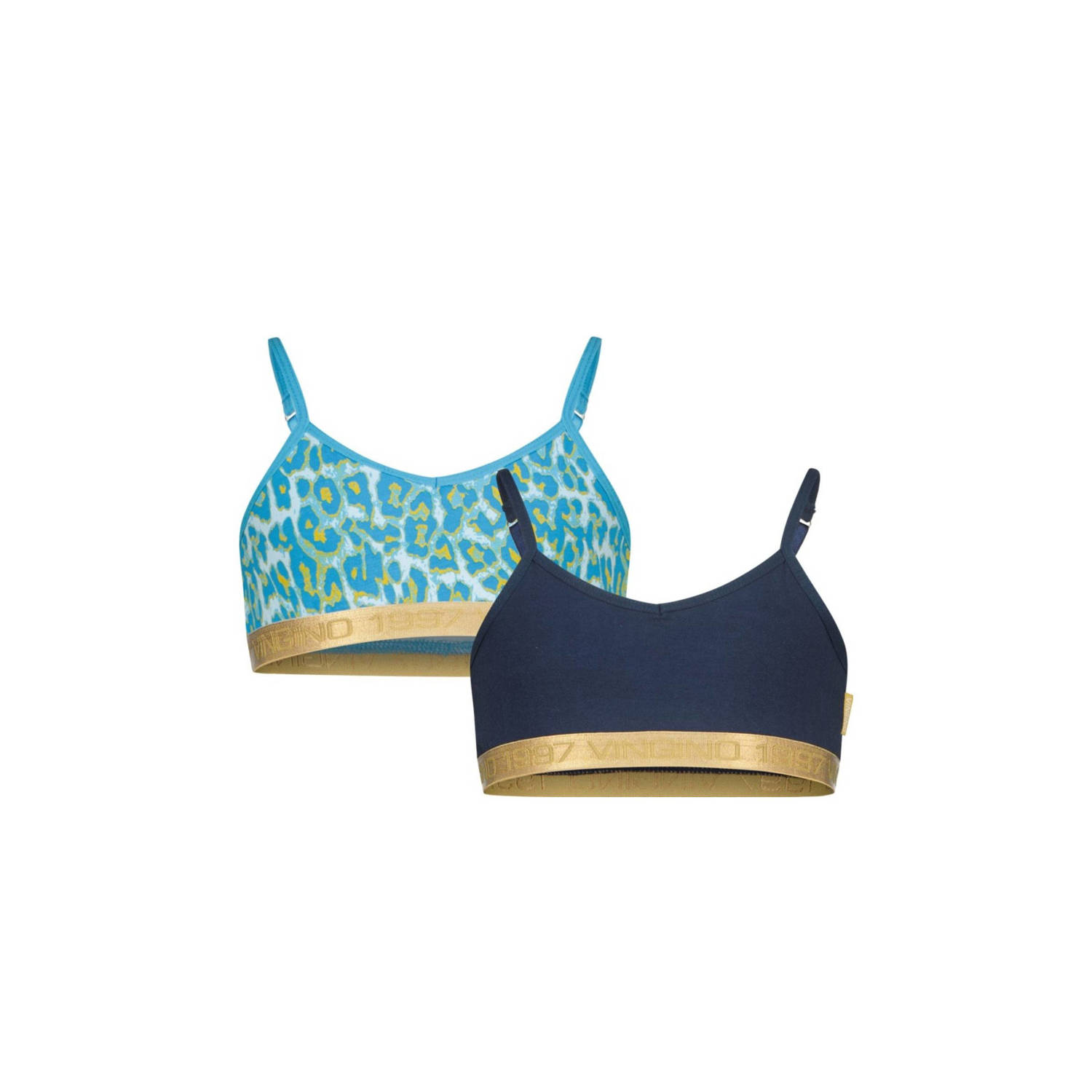 VINGINO bh top Animal set van 2 lichtblauw donkerblauw Meisjes Stretchkatoen 122 128