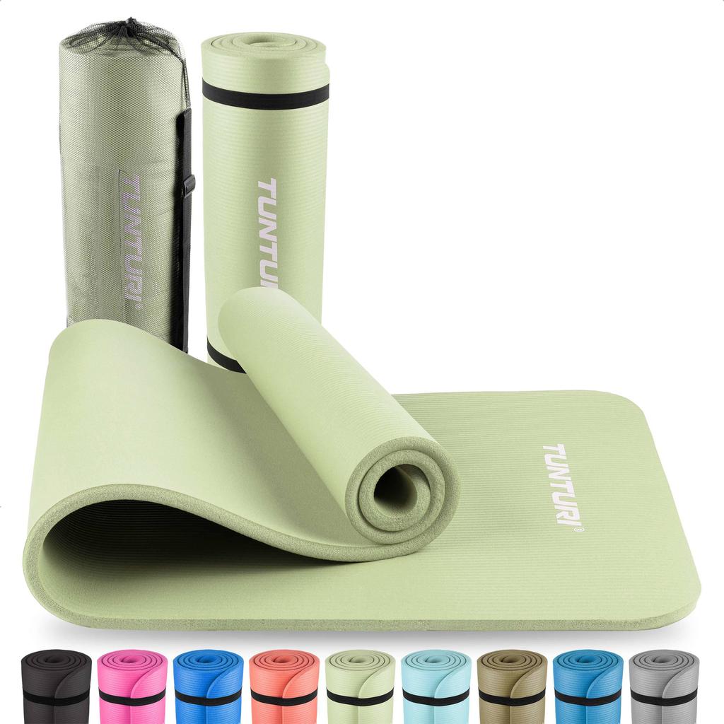 Tunturi fitnessmat met draagtas 15mm lichtgroen