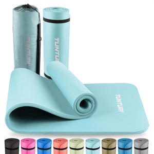 fitnessmat  met draagtas 15mm lichtblauw