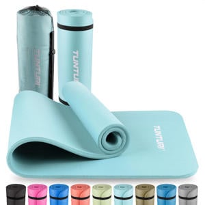 fitnessmat met draagtas 15mm lichtblauw
