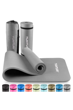  fitnessmat met draagtas 15mm lichtgrijs