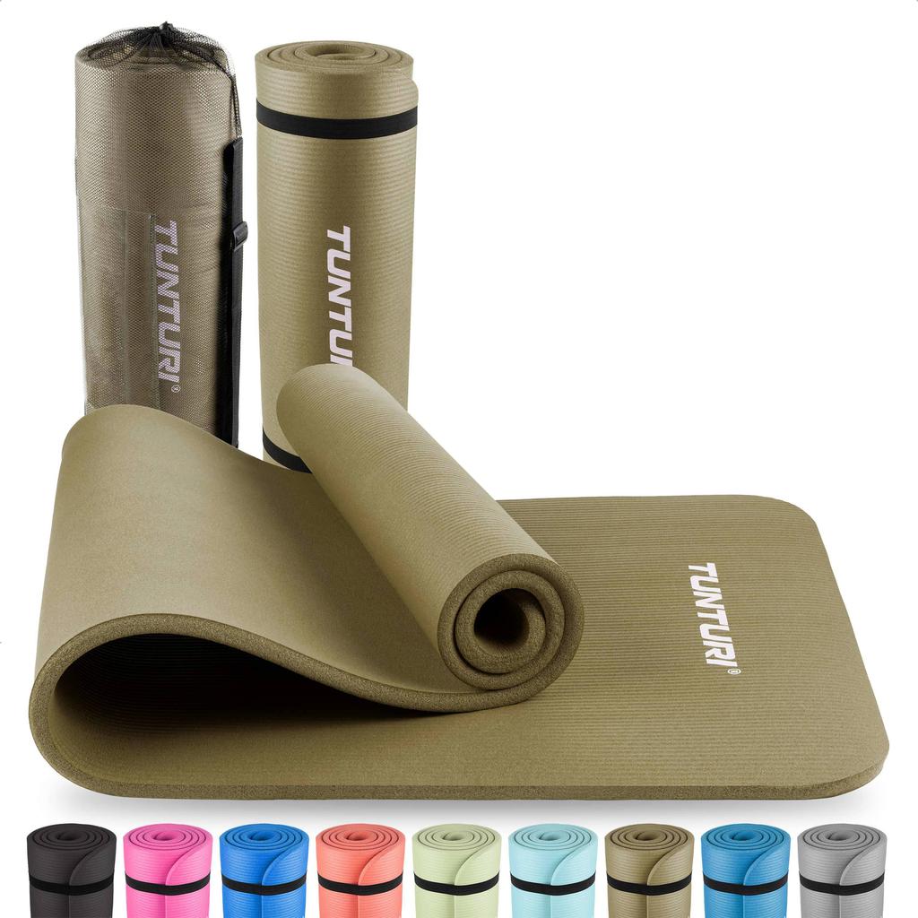 Tunturi fitnessmat met draagtas 15mm legergroen