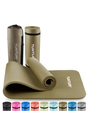  fitnessmat met draagtas 15mm legergroen