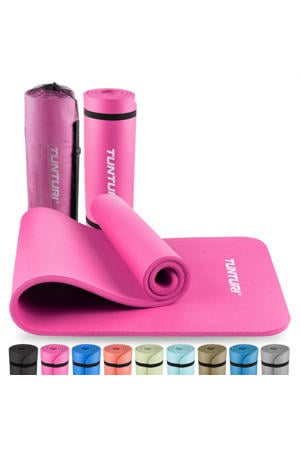 fitnessmat met draagtas 15mm roze