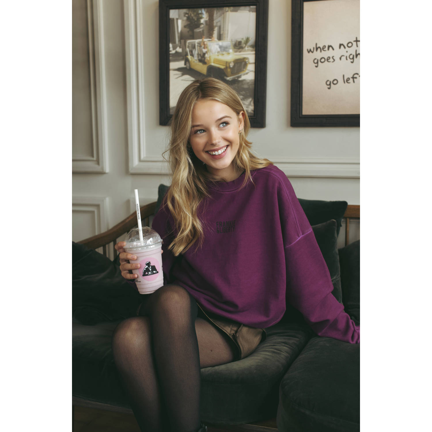 Frankie&Liberty sweater met backprint paars