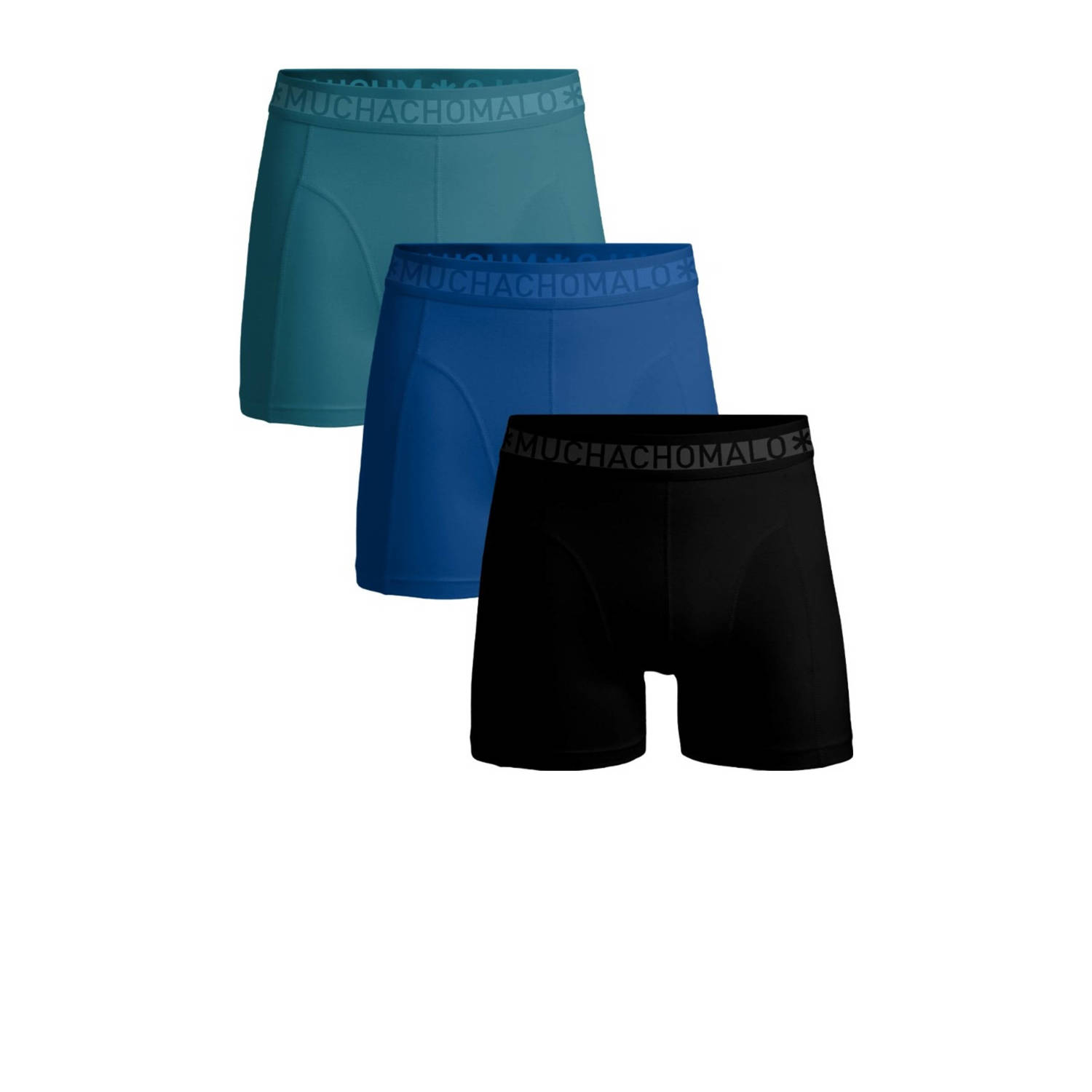 Muchachomalo boxershort SOLID set van 3 groen blauw zwart