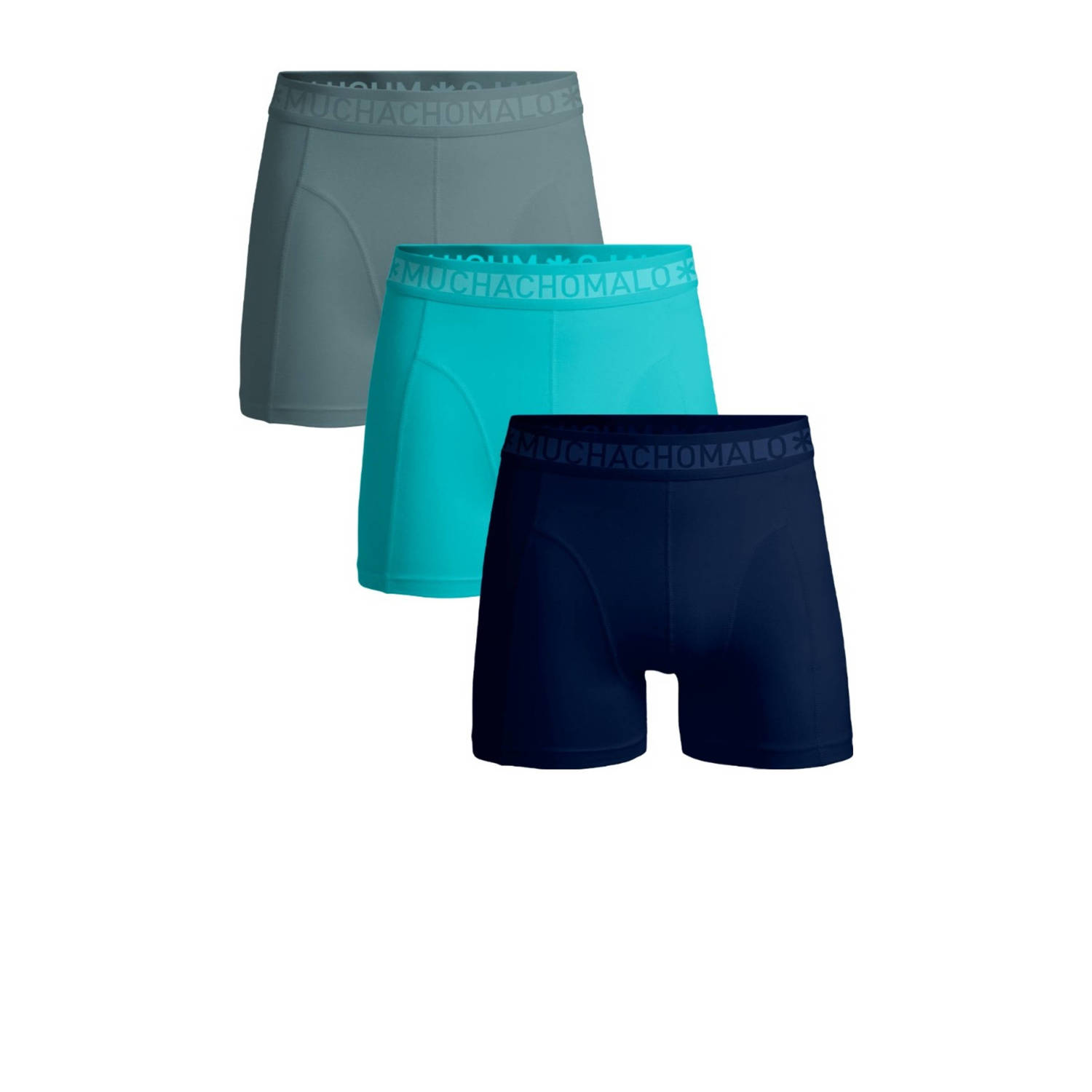 Muchachomalo boxershort SOLID set van 3 donkerblauw zeegroen grijs