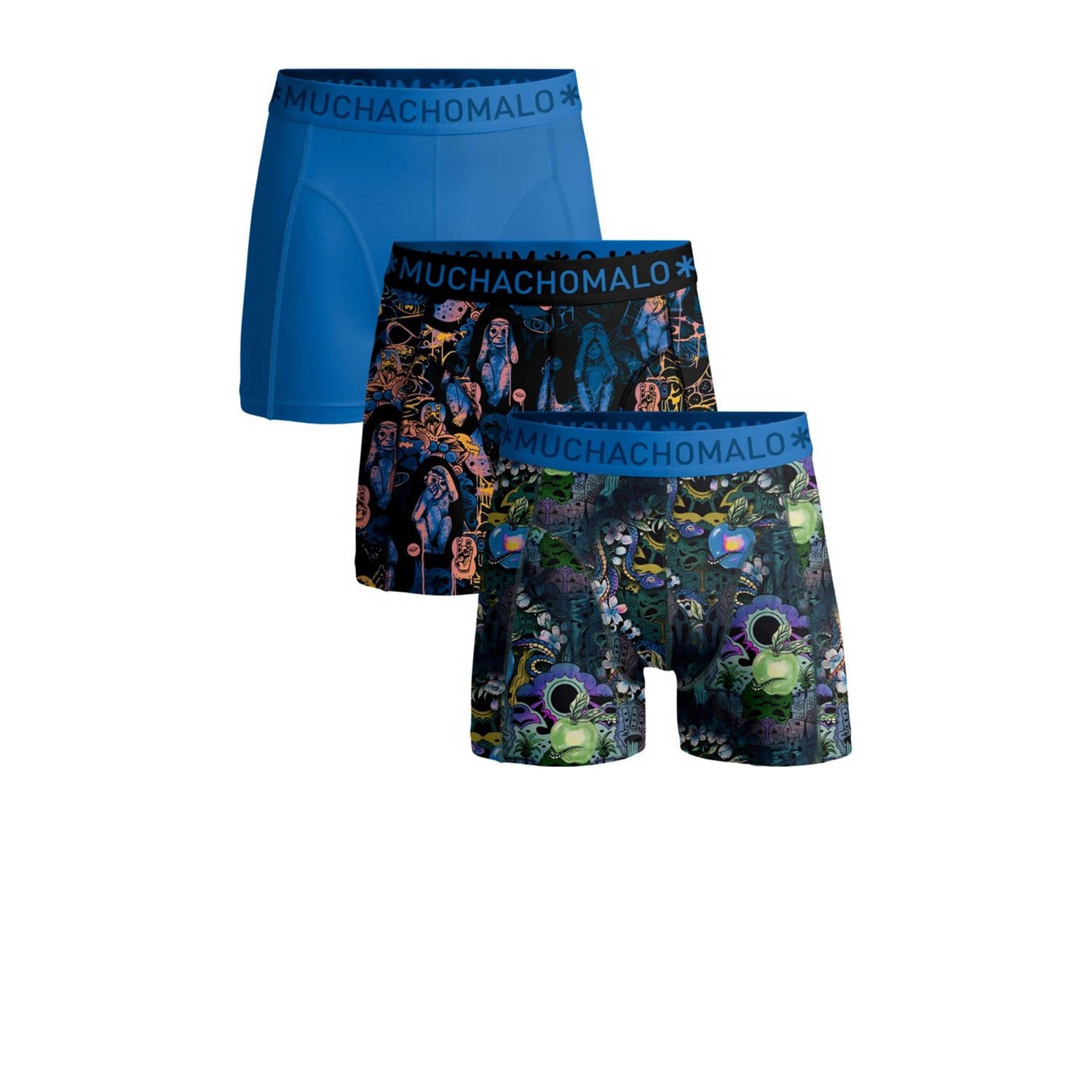 Muchachomalo boxershort Fruitnoveil set van 3 blauw donkerblauw groen