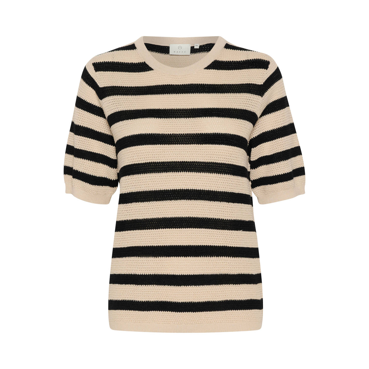 Kaffe gestreepte fijngebreide top KAkaia beige zwart