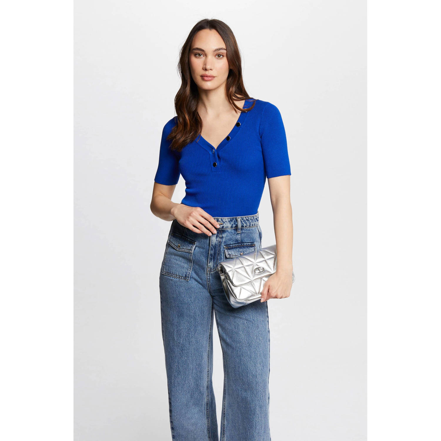 Morgan ribgebreide top blauw