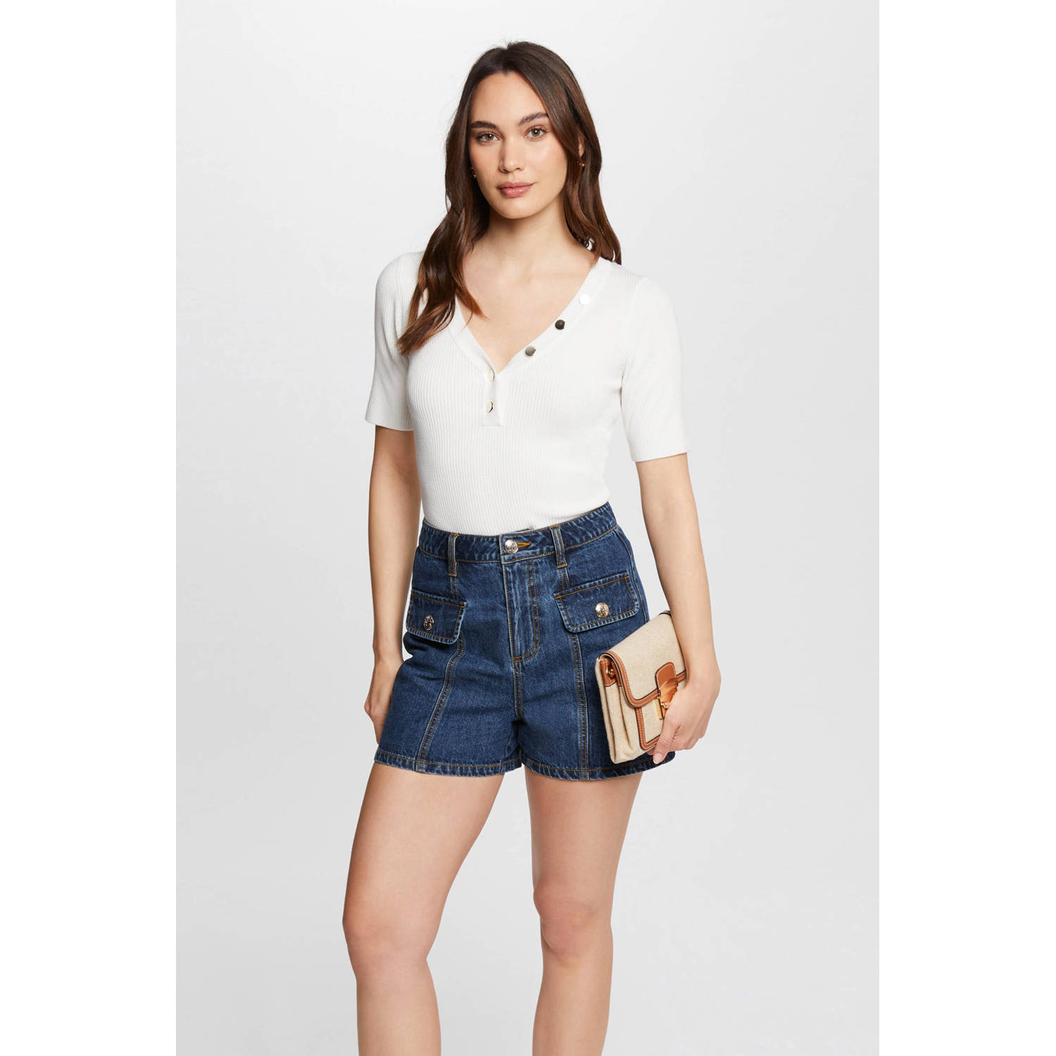 Morgan ribgebreide top ecru