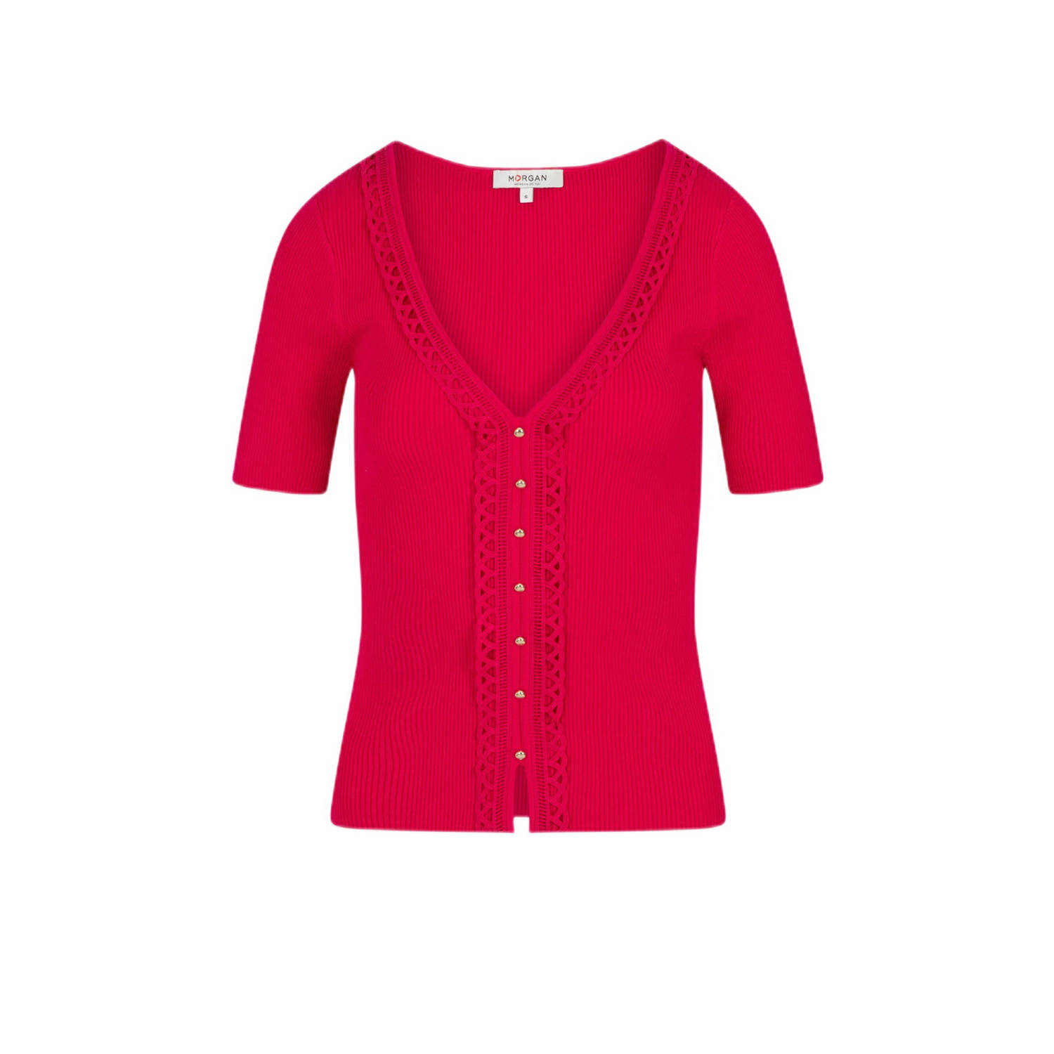Morgan ribgebreide top roze