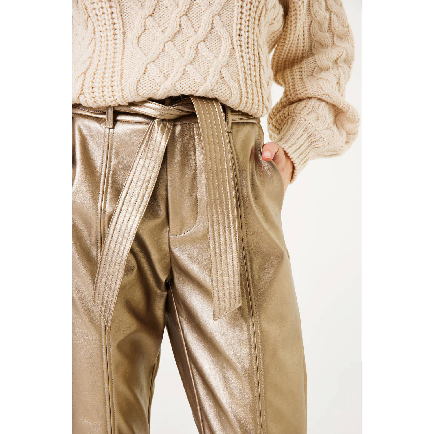 Garcia cropped high waist tapered fit broek goud