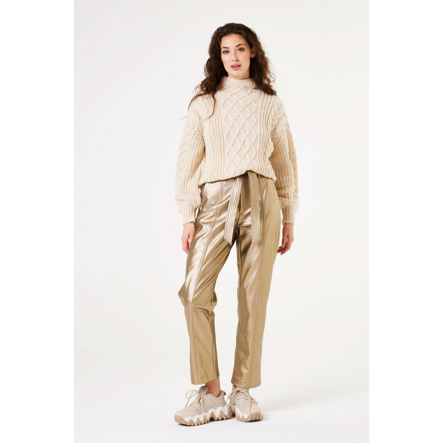 Garcia cropped high waist tapered fit broek goud