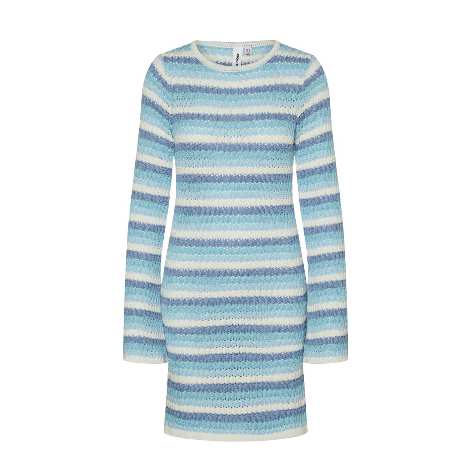 VERO MODA gestreepte gebreide crochet jurk SNRIHANNA blauw ecru