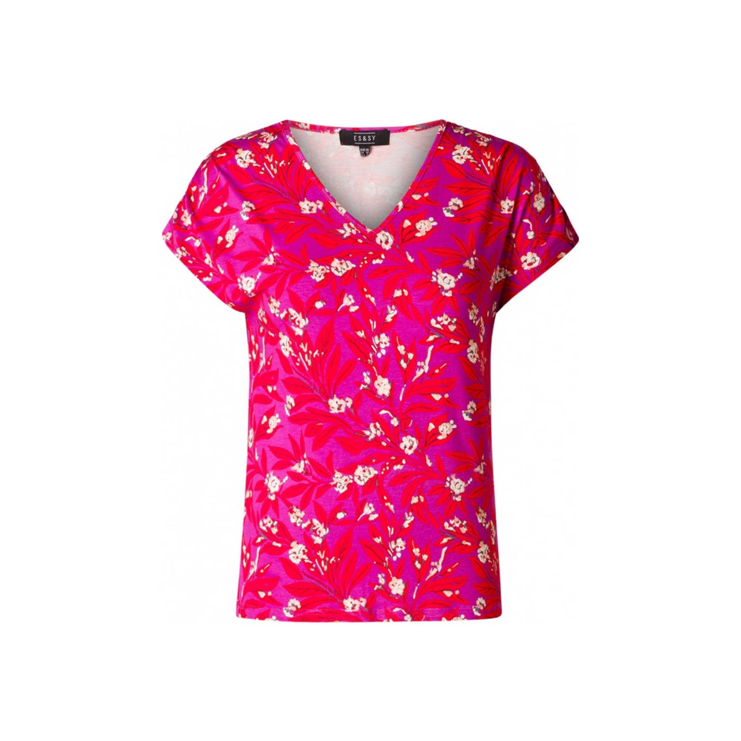 ES&SY blousetop met all over print paars roze ecru