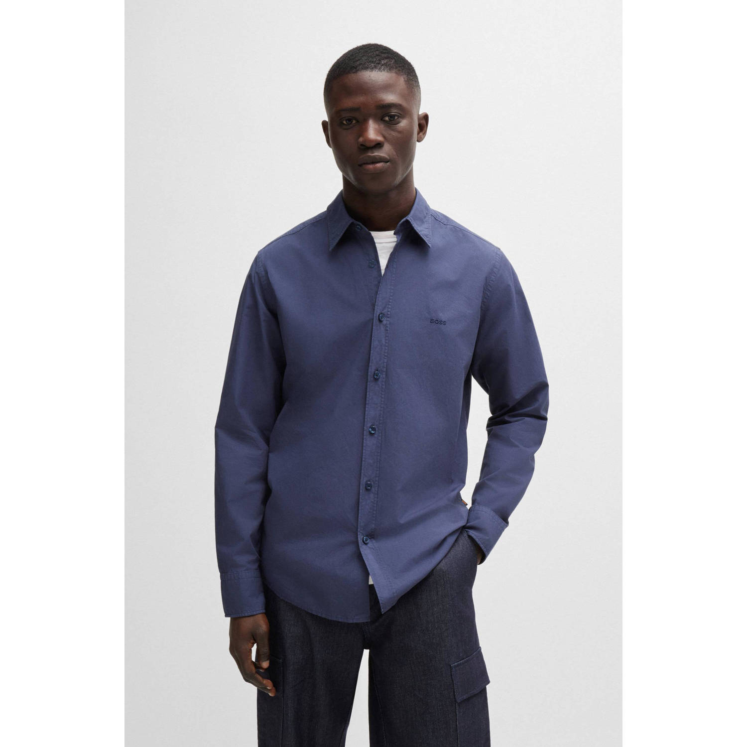 BOSS casual overhemd navy