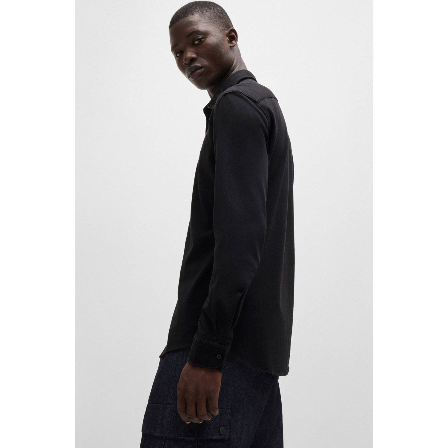 BOSS slim fit overhemd met mouwlengte 7 Mysoft met logo zwart
