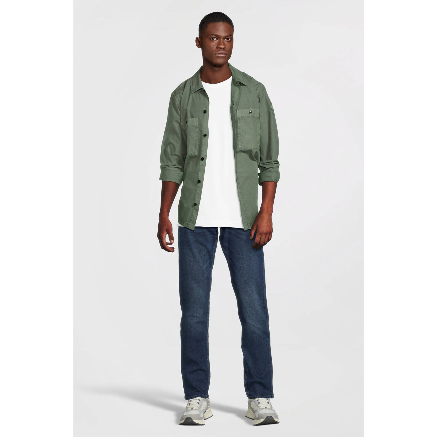 BOSS loose fit overshirt Locky met logo open green