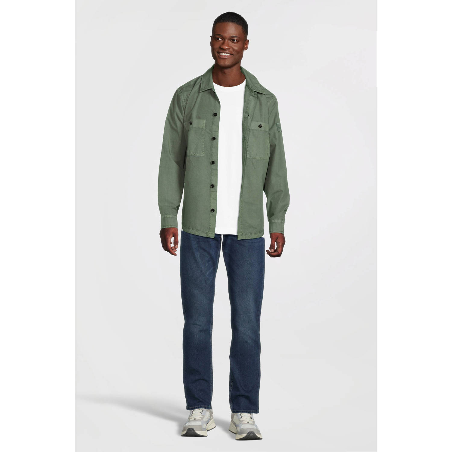 BOSS loose fit overshirt Locky met logo open green