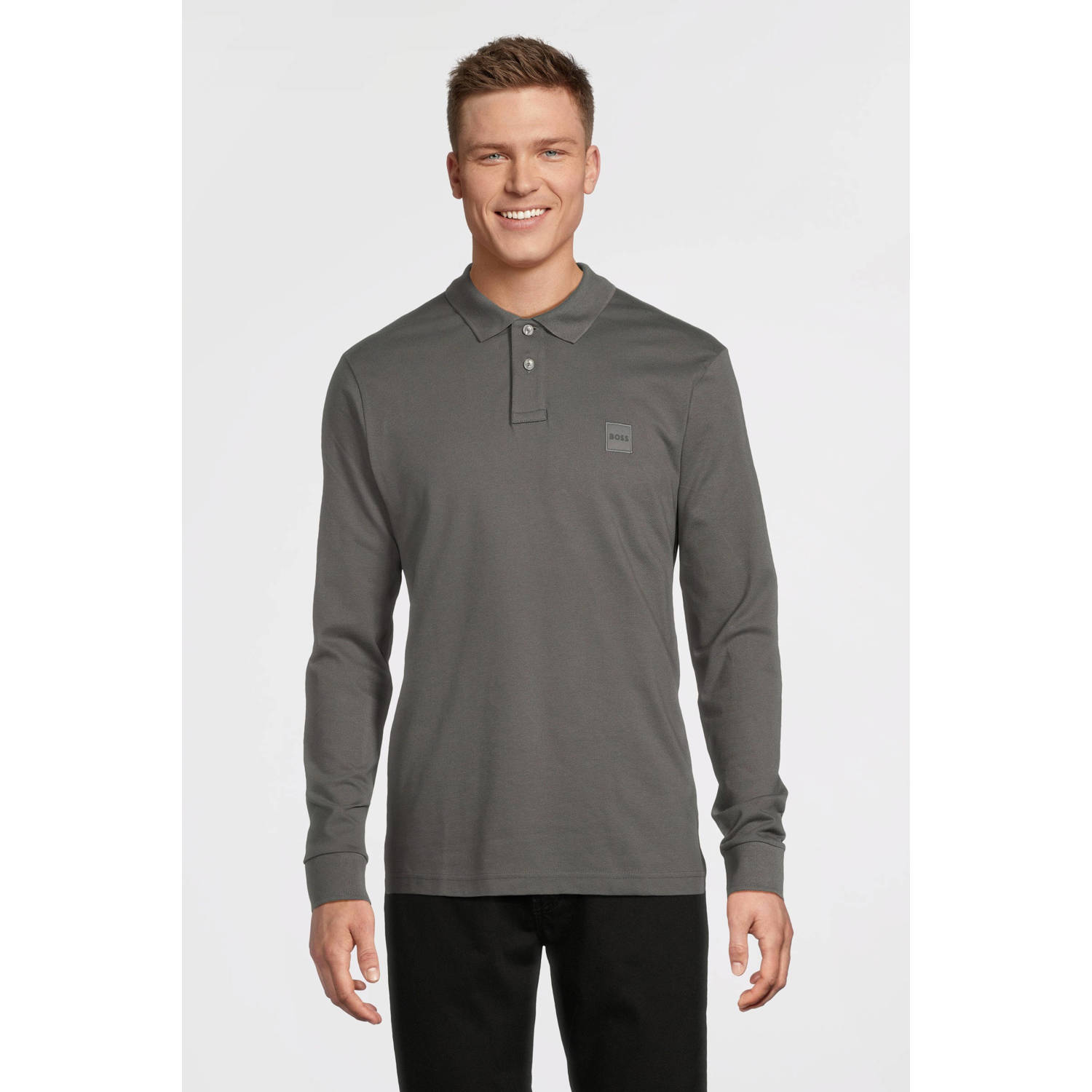 BOSS slim fit polo Passerby met logo dark grey
