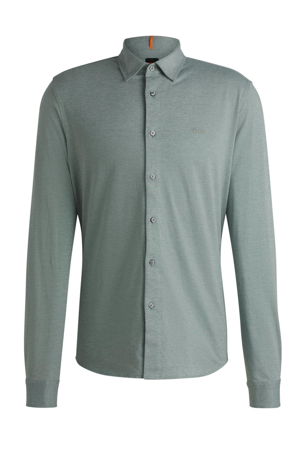 Groene heren BOSS gemêleerd slim fit overhemd Mysoft_2 van katoen met lange mouwen en klassieke kraag