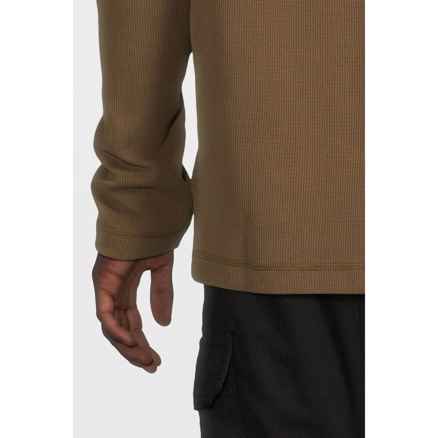 BOSS regular fit longsleeve Tempesto met logo en textuur open brown