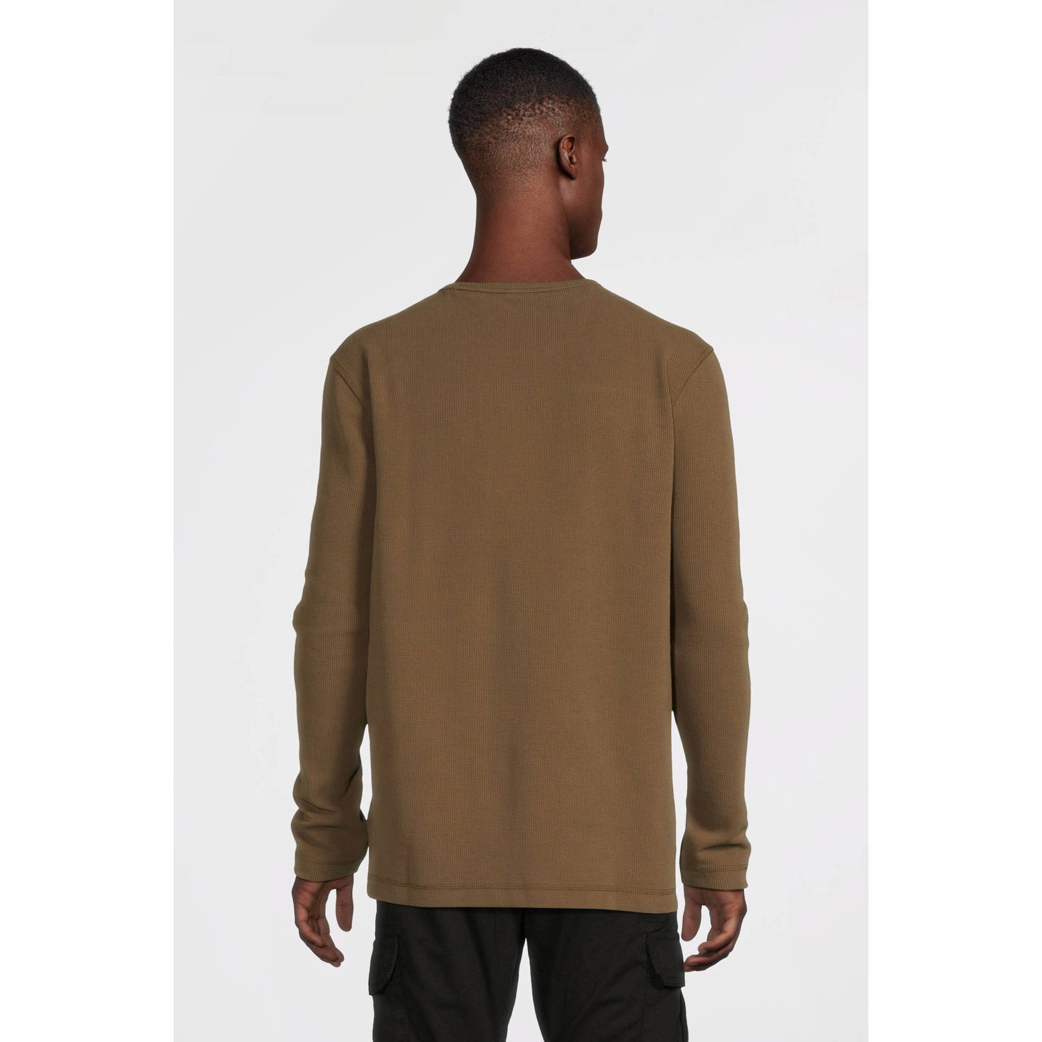 BOSS regular fit longsleeve Tempesto met logo en textuur open brown