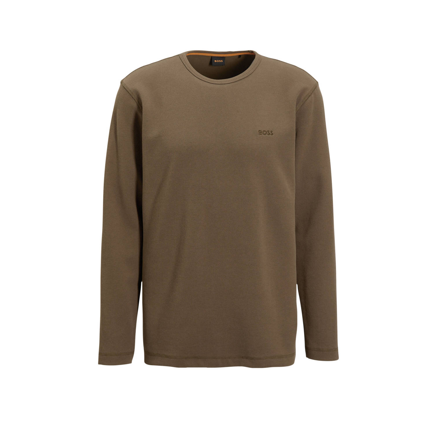 BOSS regular fit longsleeve Tempesto met logo en textuur open brown