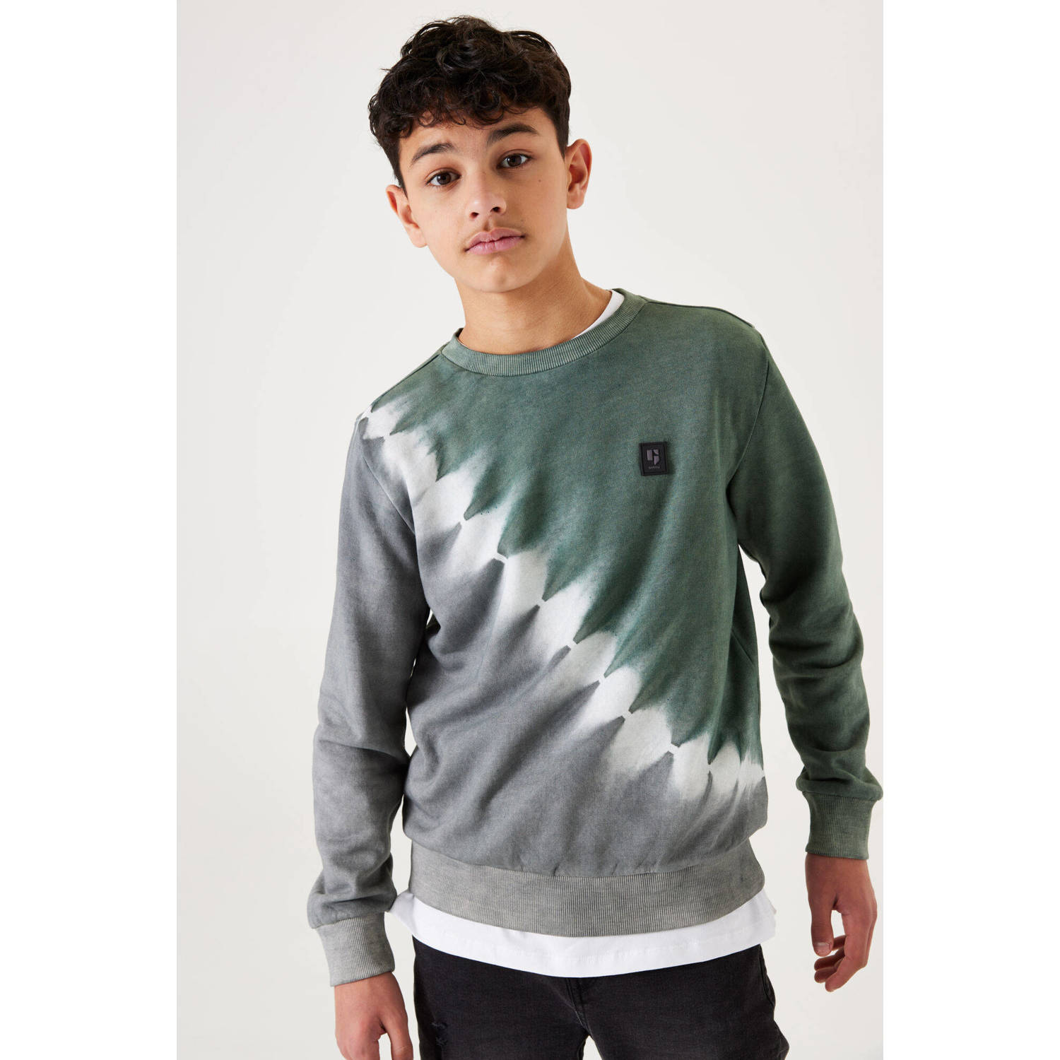 Garcia tie-dye sweater grijs wit petrol groen
