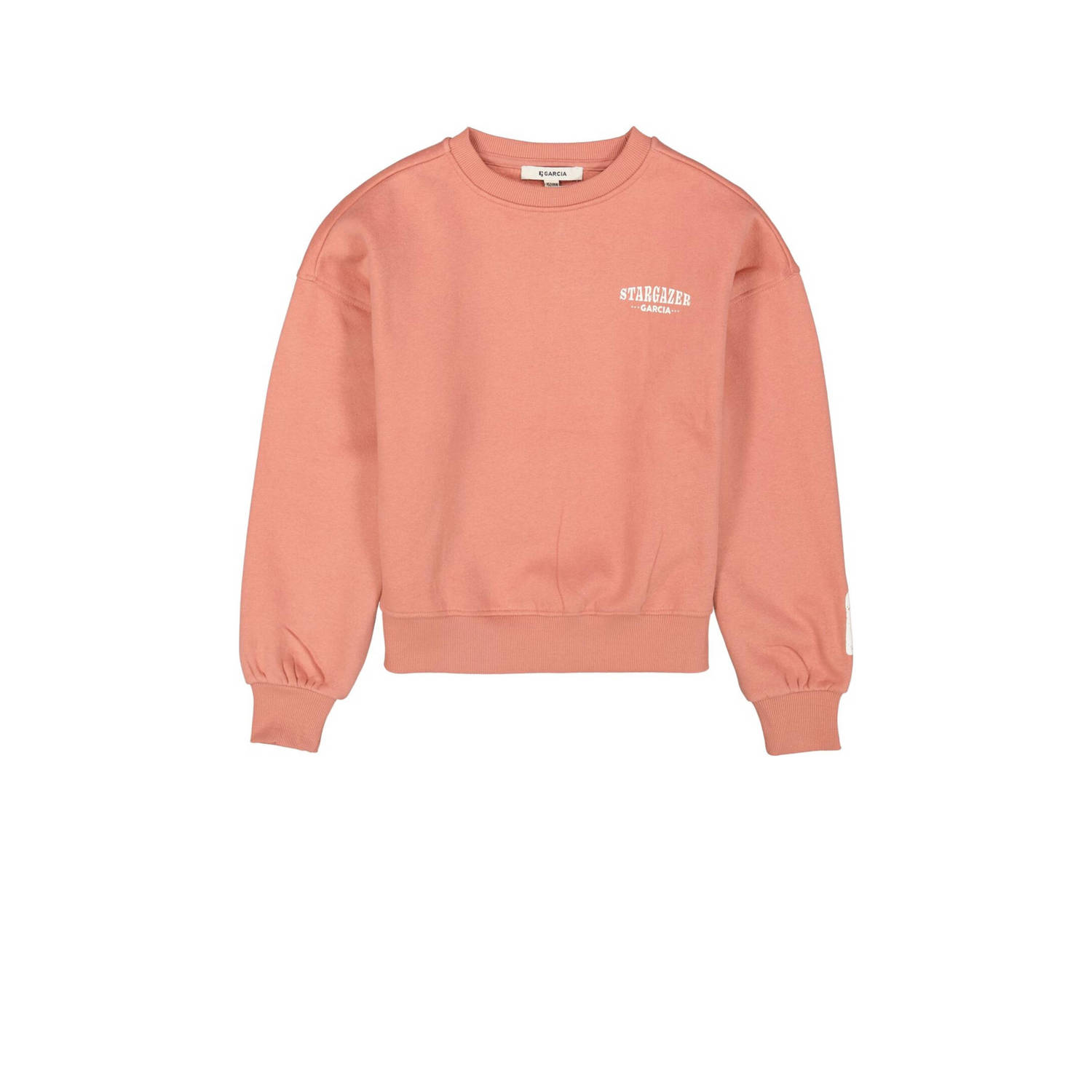Garcia sweater met tekst koraal oranje