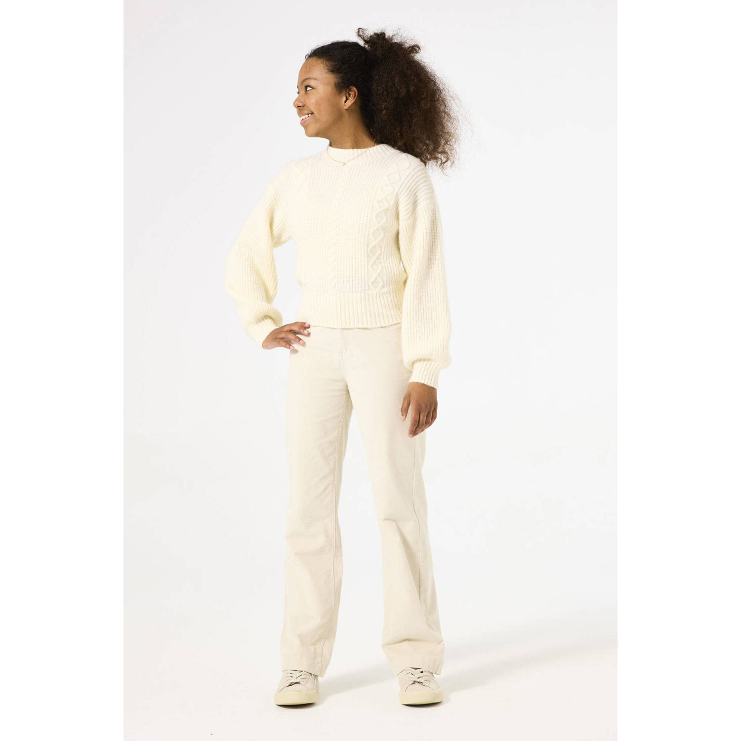 Garcia corduroy high waist loose fit broek ecru