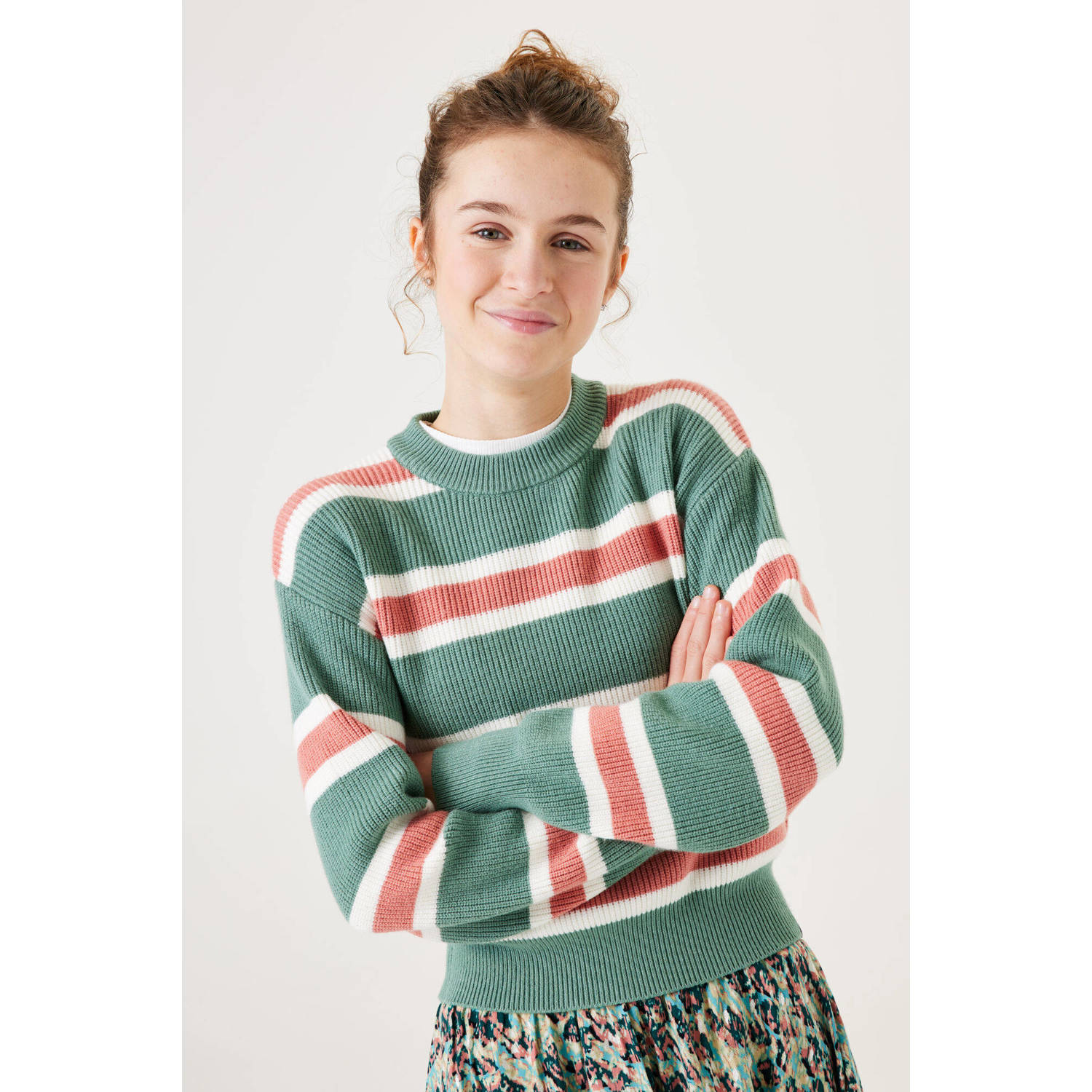 Garcia gestreepte sweater mintgroen koraal oranje wit