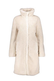 thumbnail: Ecru dames Geisha teddy jas van polyester met effen, lange mouwen, opstaande kraag en drukknoopsluiting