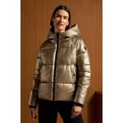 thumbnail: Bronzen dames Geisha gewatteerde winterjas van nylon met effen, lange mouwen, capuchon en ritssluiting