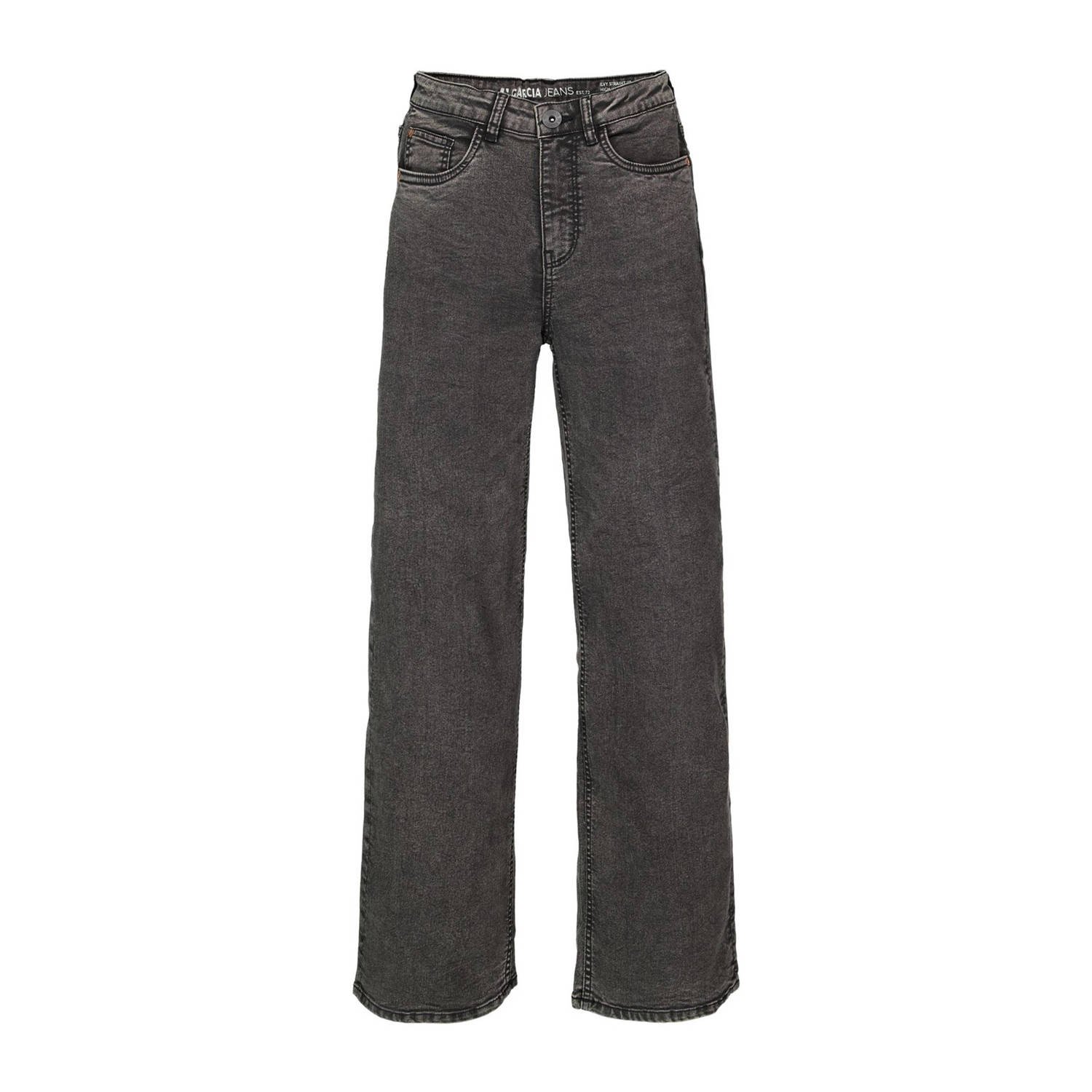 Garcia high waist straight fit jeans dark used Grijs Meisjes Stretchdenim 158