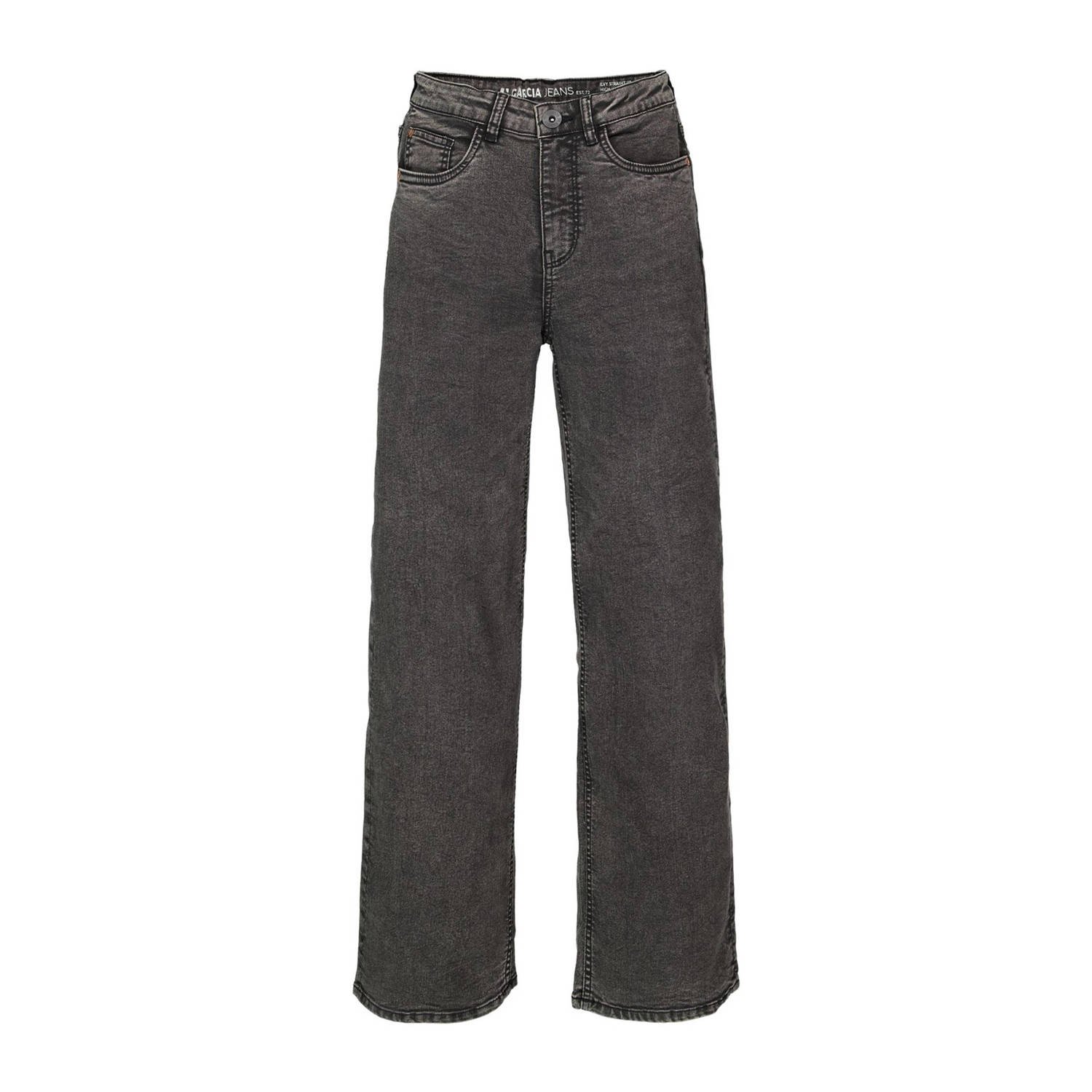 Garcia high waist straight fit jeans dark used Grijs Meisjes Stretchdenim 128