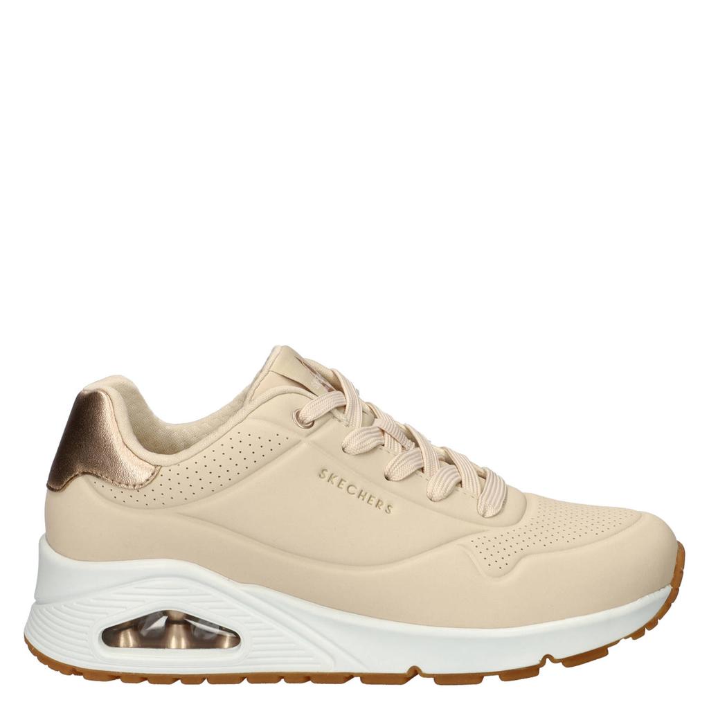 Ecru dames Skechers Uno sneakers van imitatieleer met veters