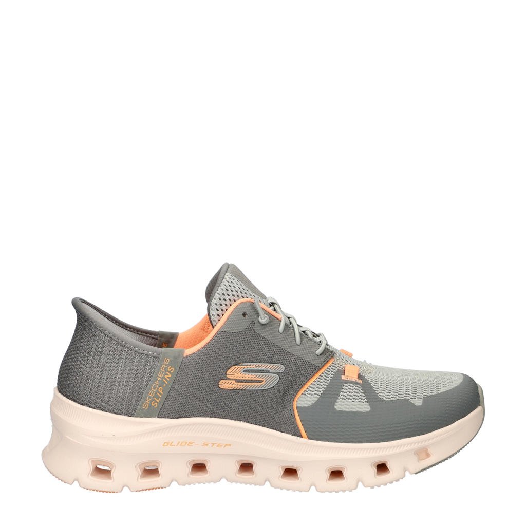 Grijze dames Skechers Hands Free Slip-Ins Glide sneakers van nylon met elastische veters