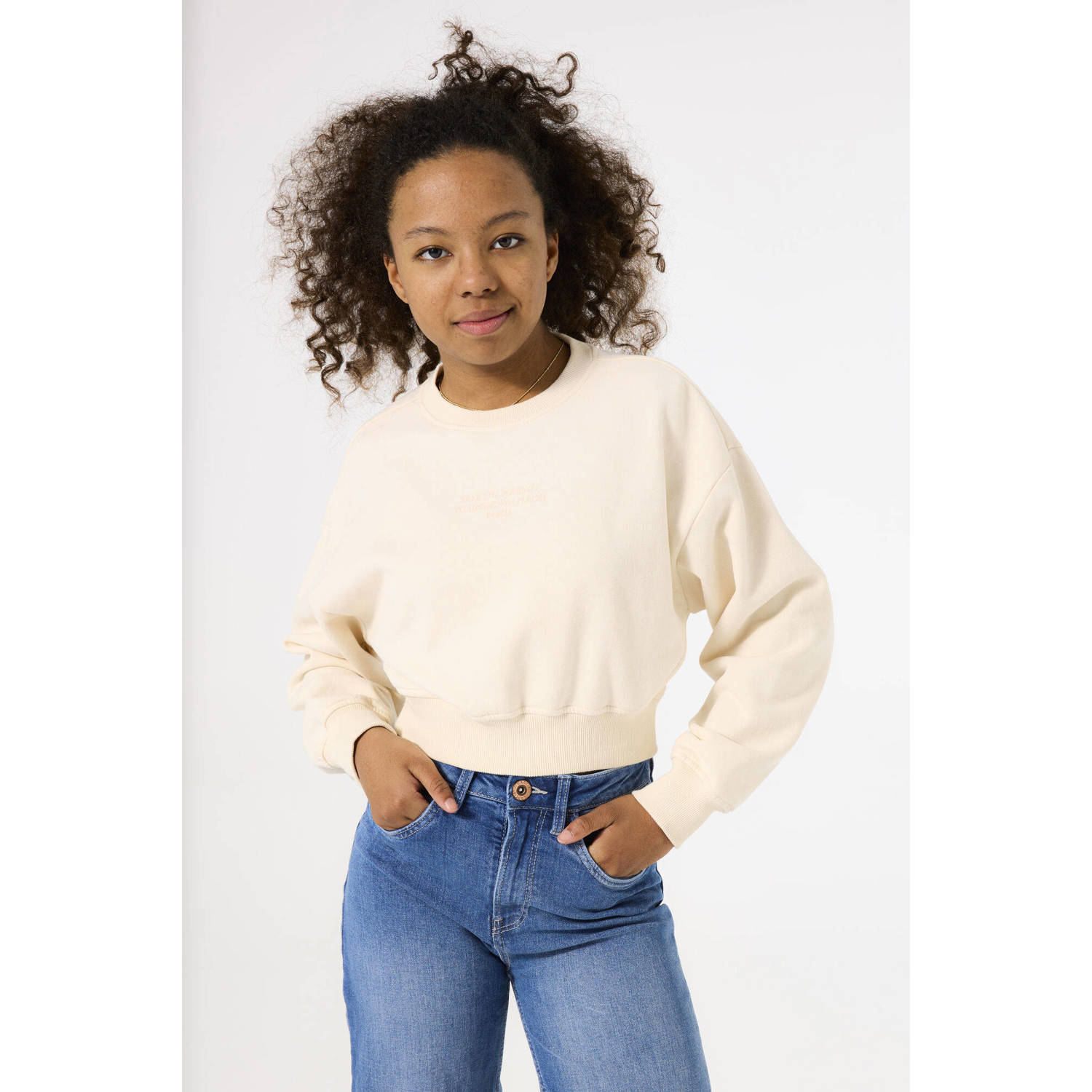 Garcia sweater met tekst ecru