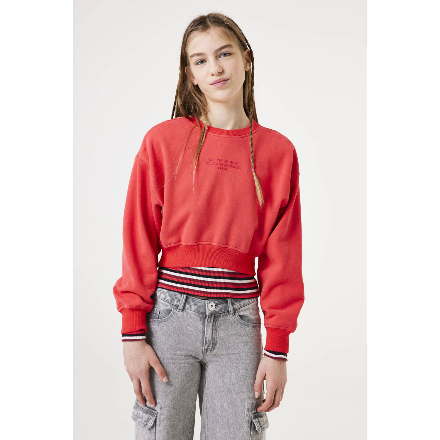Garcia sweater met tekst rood