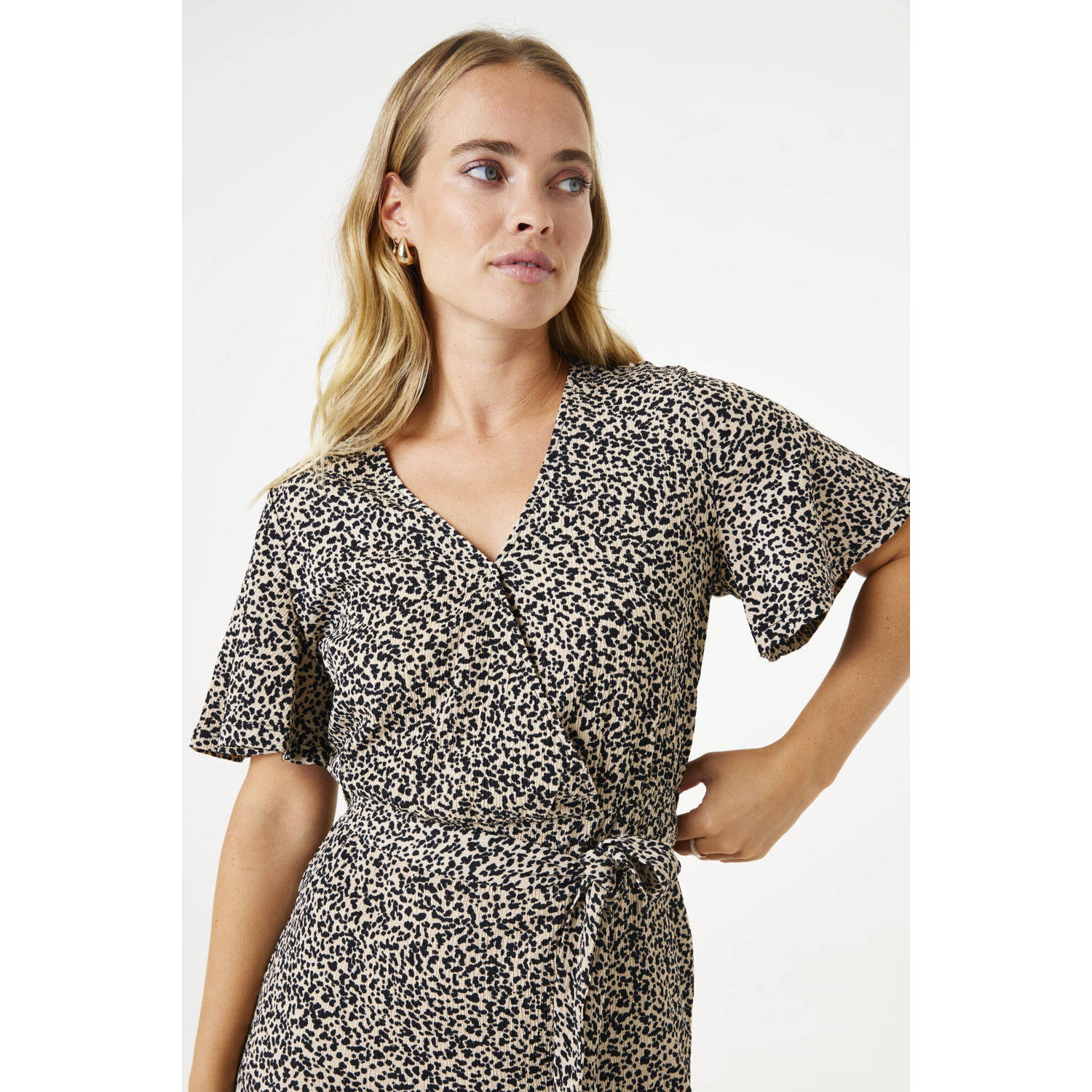 Garcia jurk met all over print beige zwart