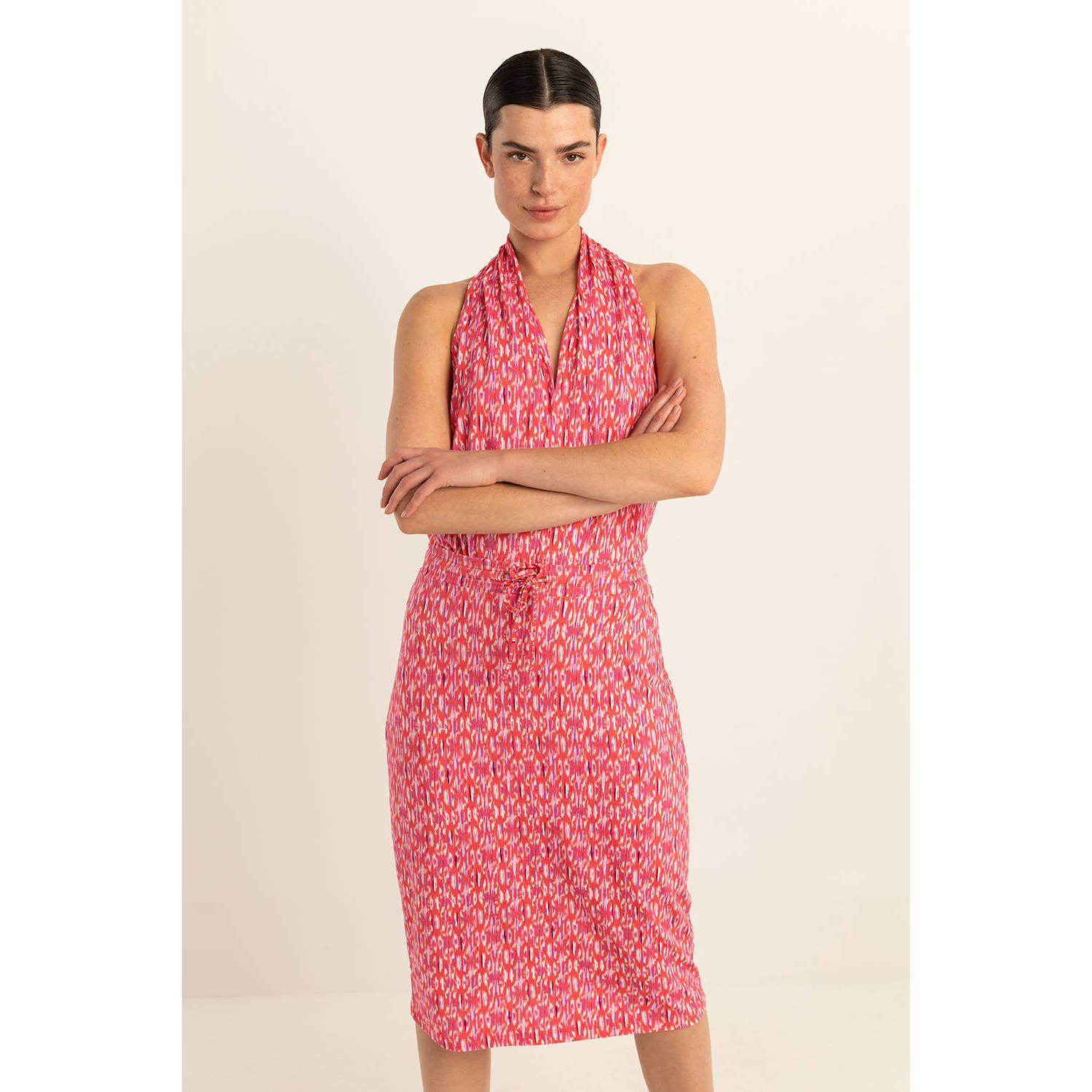 Expresso midi rok met all over print rood wit