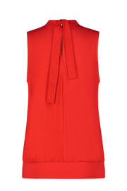 thumbnail: Rode dames Expresso top van viscose met effen, halterkraag, knoopsluiting en sierbandjes