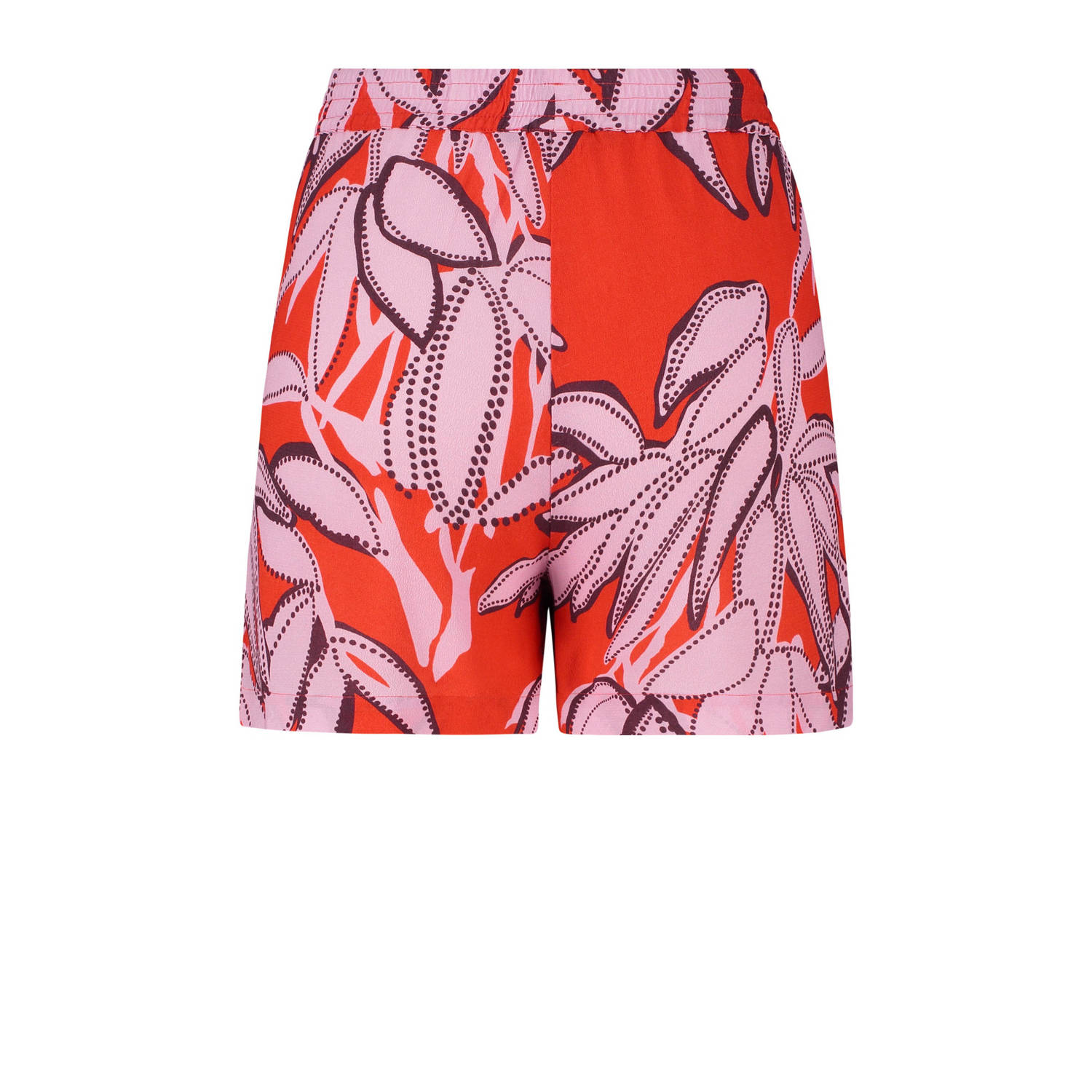 Expresso relaxed short met bladprint rood roze